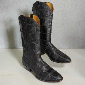 Nocona Cowboy Boots Mens 11.5 EE Black Leather Exotic Western Patchwork Vintage